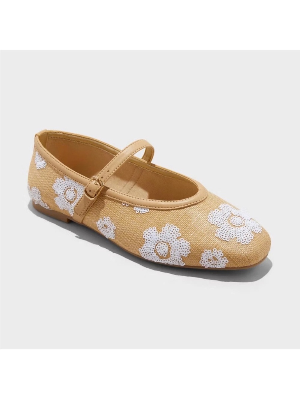 Women's Issa Raffia Floral Sequin Mary Jane Ballet Flat with Memory Foam.